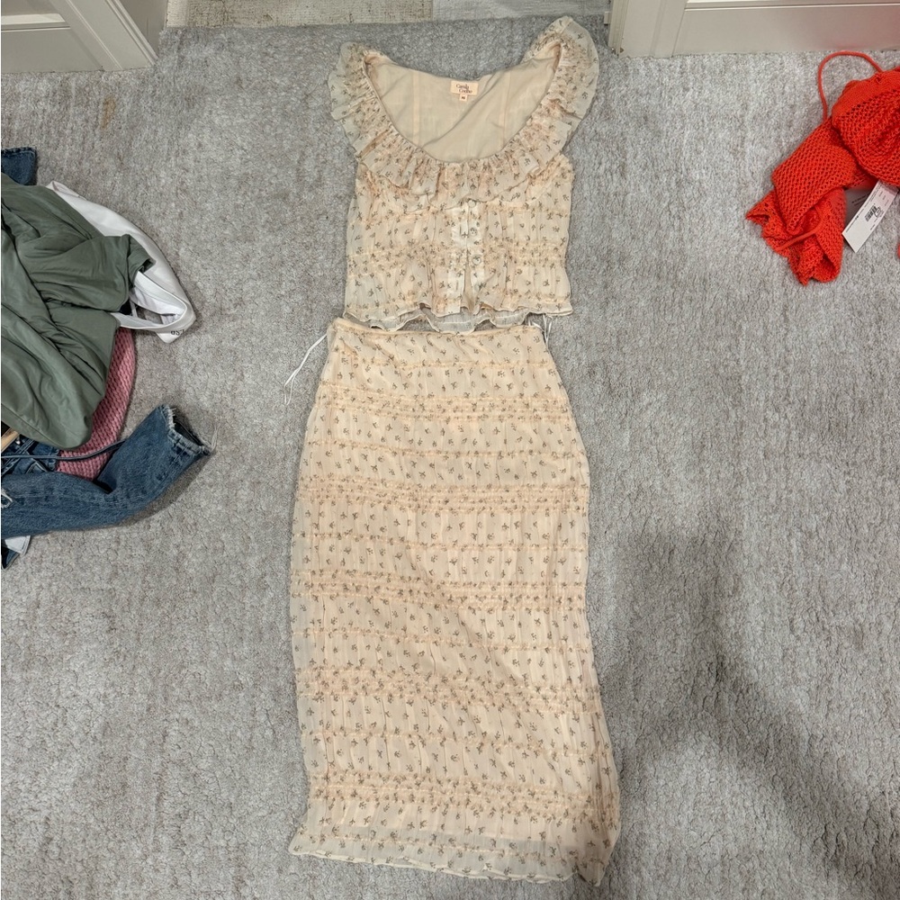 Camila Coelho Cream Floral Midi Skirt